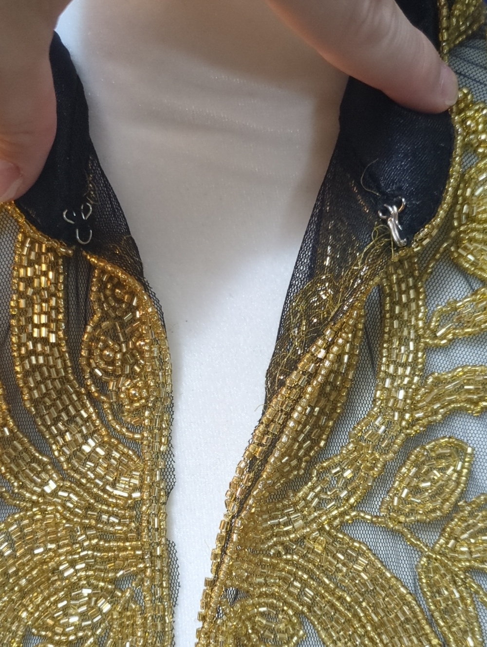 Black Gold Beaded Fringe Capelet Art Deco Gatsby Flapper Shawl - Picture 16 of 16